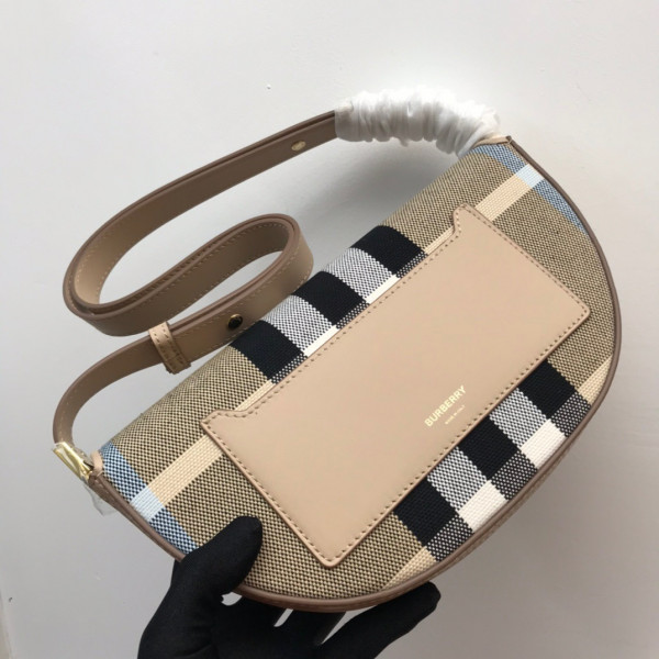 HOT SALE BURBERRY Small Check Canvas and Leather Olympia Bag