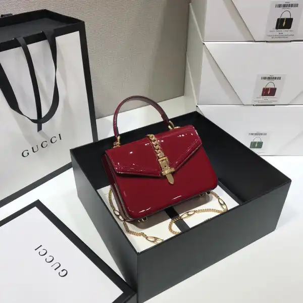 GUCCI Sylvie 1969 patent leather mini top handle bag