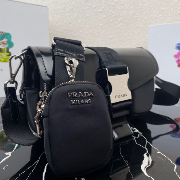 HOT SALE PRADA Pocket nylon and brushed leather bag