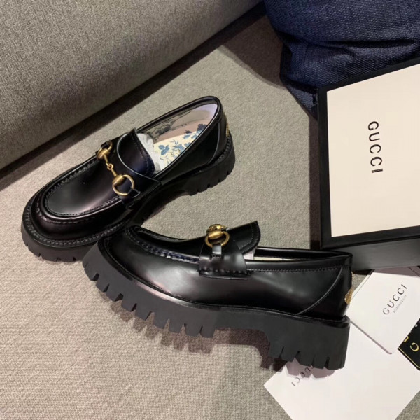 HOT SALE GUCCI Leather lug sole Horsebit loafer