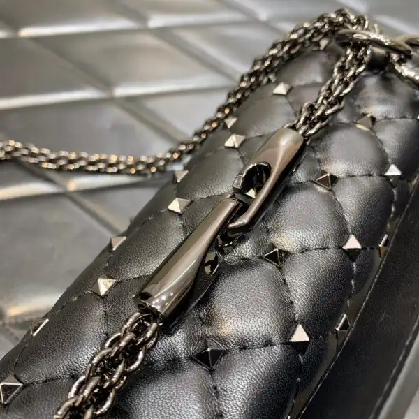 VALENTINO ROCKSTUD SPIKE SHOULDER BAG IN CRACKLE-EFFECT METALLIC