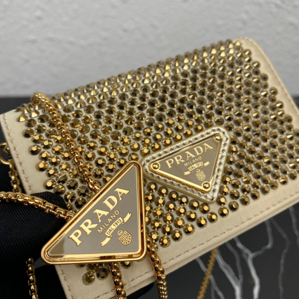 HOT SALE PRADA Cardholder with shoulder strap and crystals