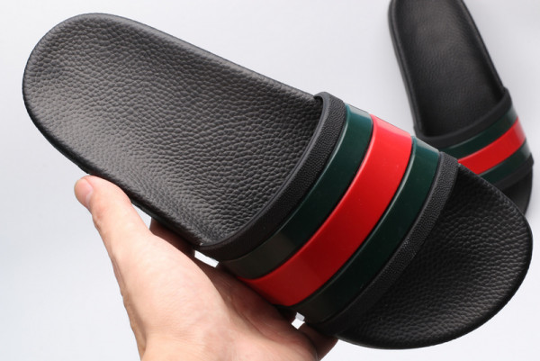 HOT SALE GUCCI Web rubber slide sandal