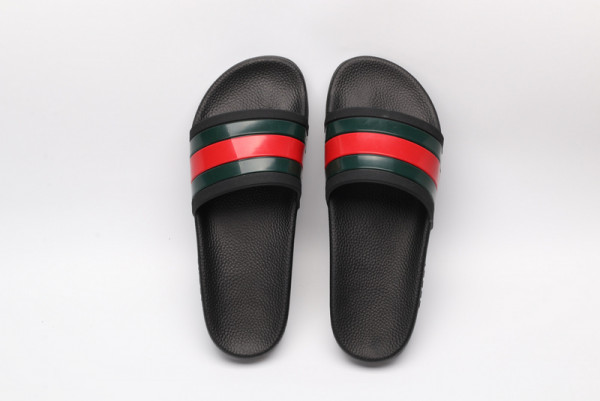 HOT SALE GUCCI Web rubber slide sandal