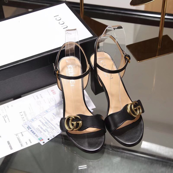 HOT SALE GUCCI Leather mid-heel sandal