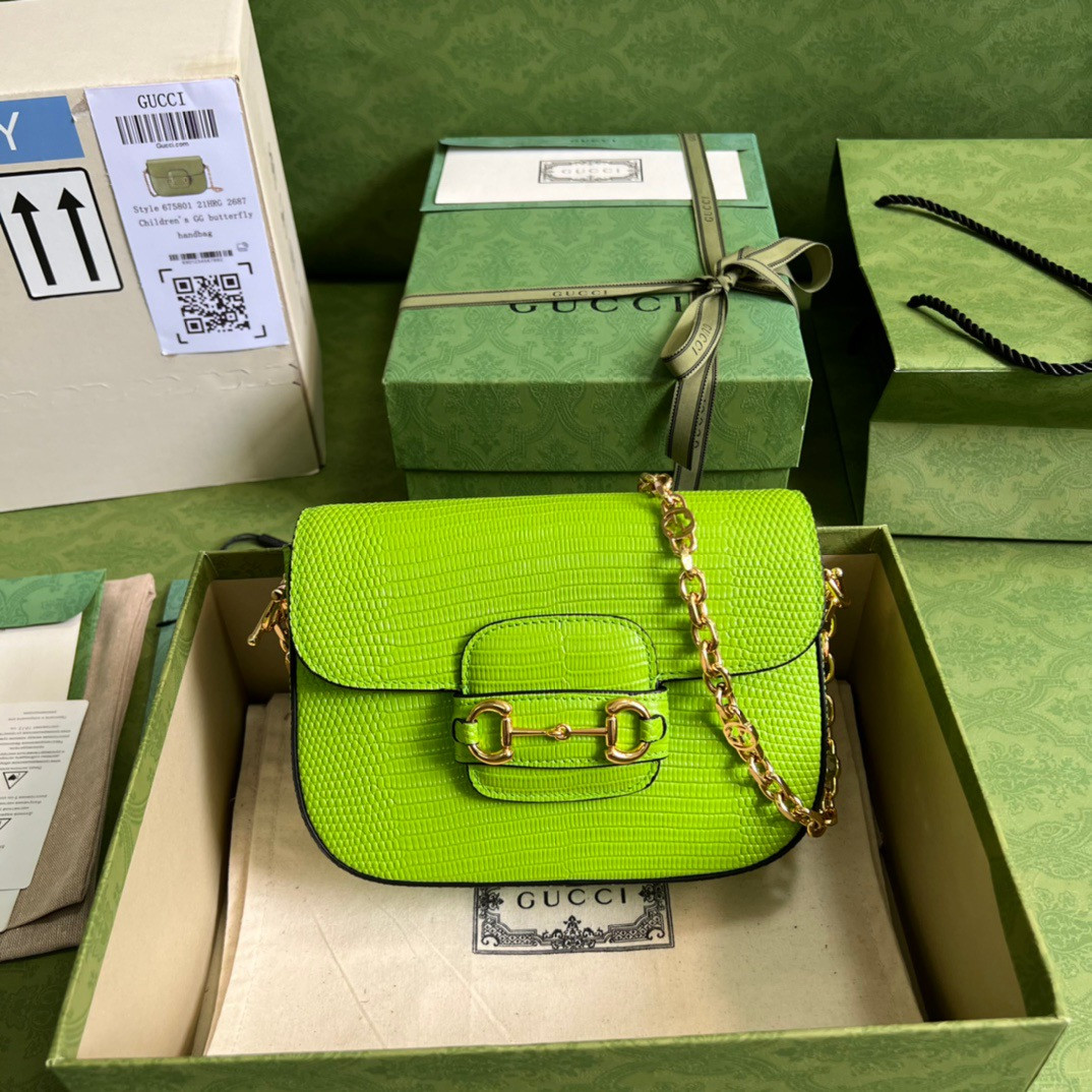 HOT SALE Gucci Horsebit 1955 lizard mini bag