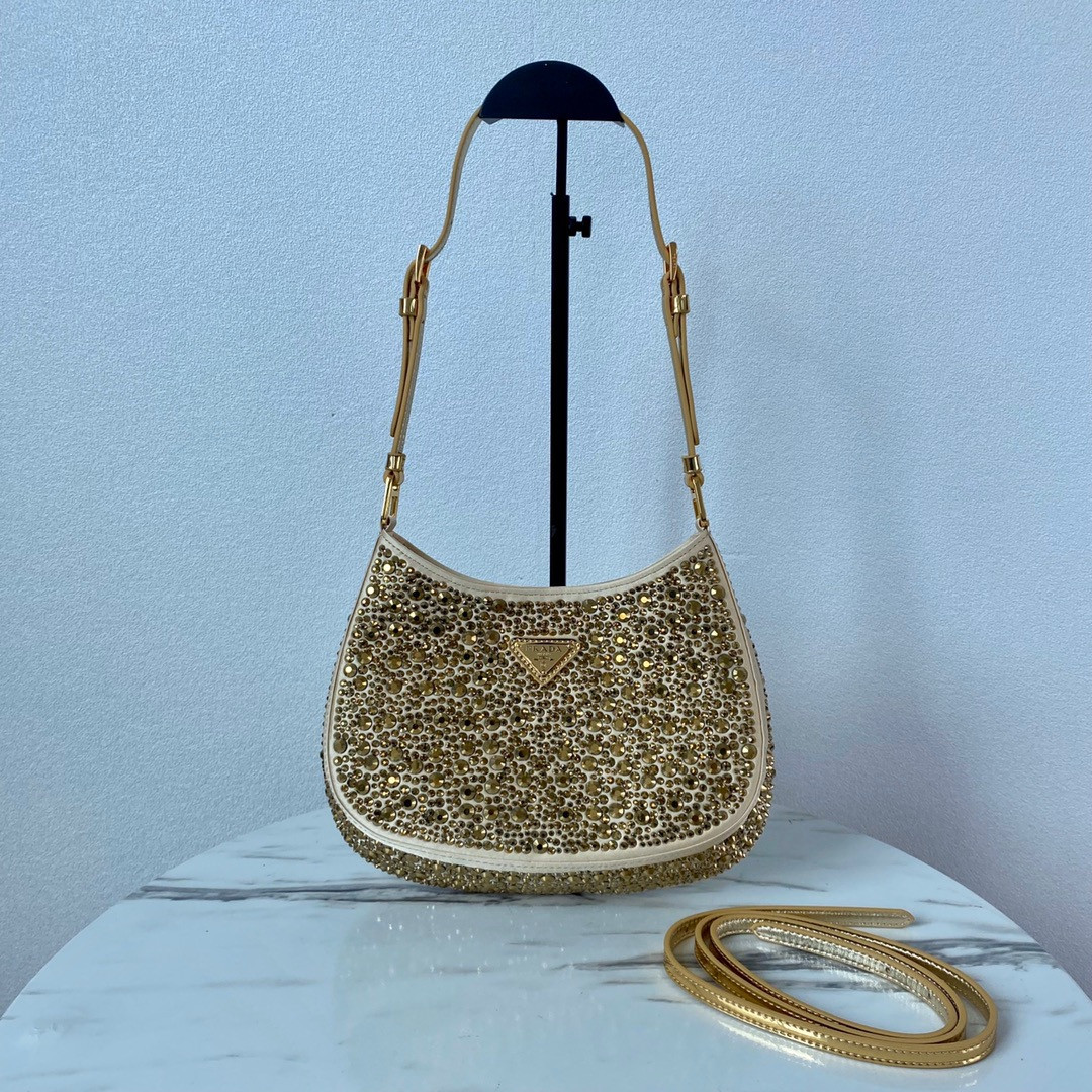 HOT SALE PRADA Cleo satin bag with appliqués