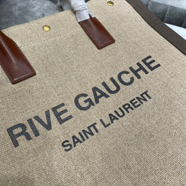 HOT SALE YSL RIVE GAUCHE N S SHOPPING BAG IN LINEN AND COTTON