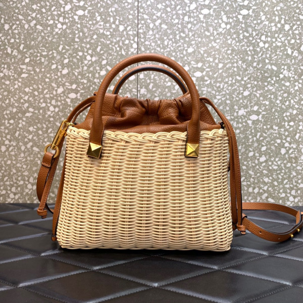 HOT SALE VALENTINO VLOGO SIGNATURE WICKER BUCKET BAG