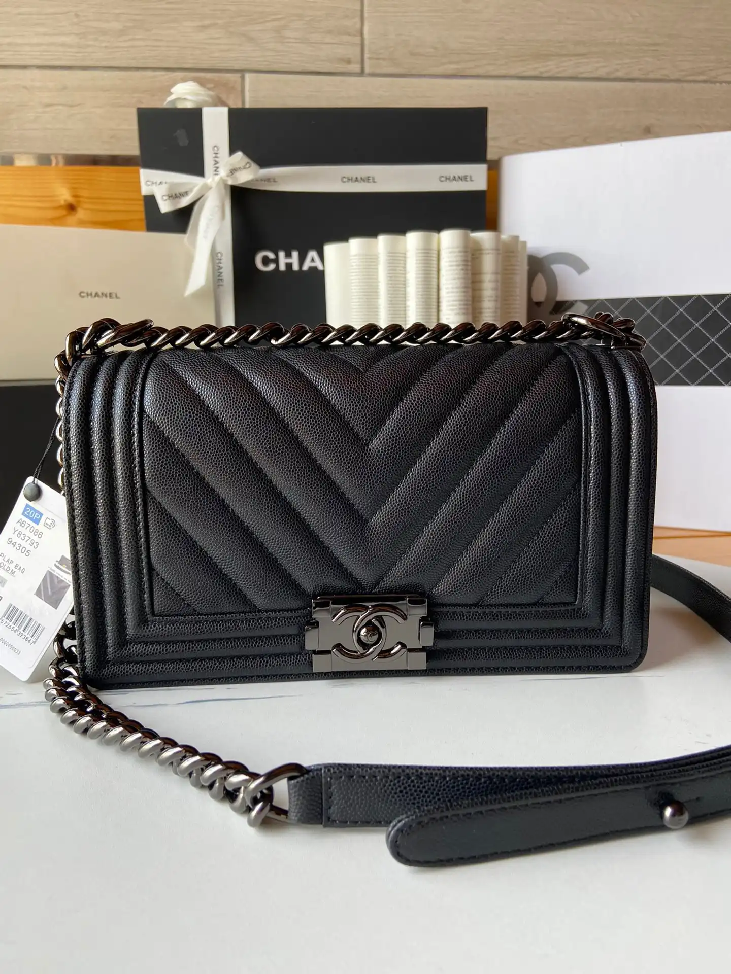 CHANEL BOY BAG WITH GUN CHAIN 20CM 25CM