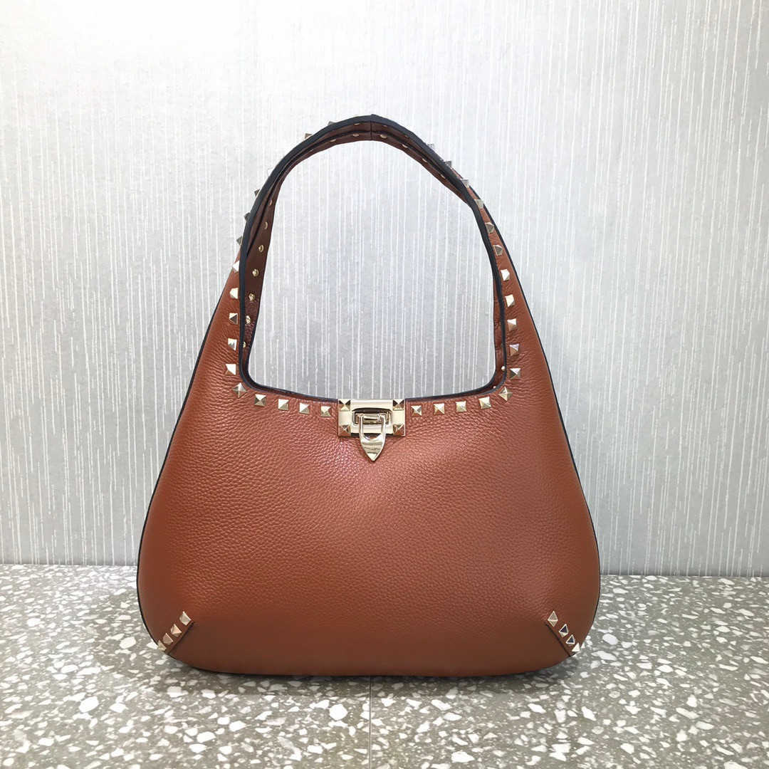 HOT SALE VALENTINO SMALL ROCKSTUD GRAINY CALFSKIN HOBO BAG