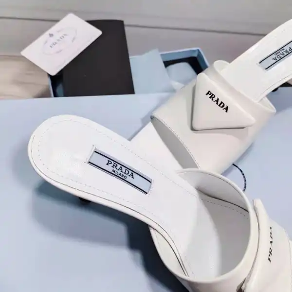 PRADA Brushed leather mid-heeled slides