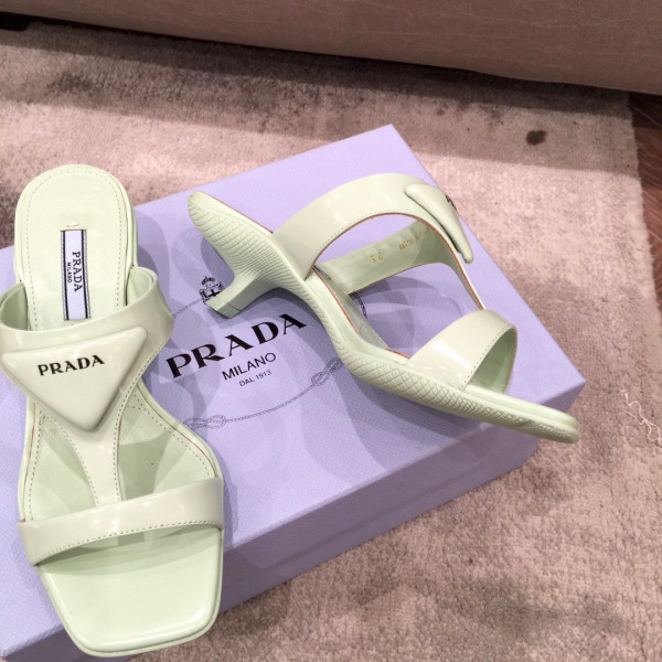 HOT SALE PRADA Brushed leather high-heeled thong sandals