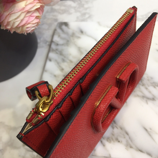 HOT SALE VALENTINO VSLING GRAINY CALFSKIN CARDHOLDER WITH ZIPPER