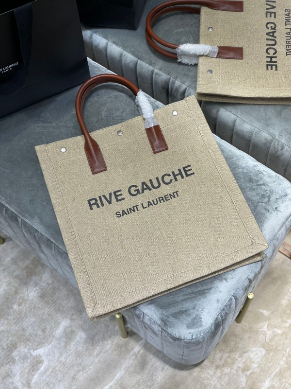 HOT SALE YSL RIVE GAUCHE N S SHOPPING BAG IN LINEN AND COTTON