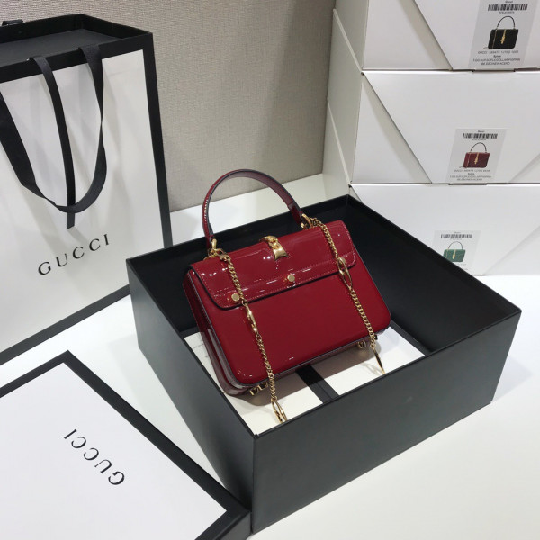 HOT SALE GUCCI Sylvie 1969 patent leather mini top handle bag