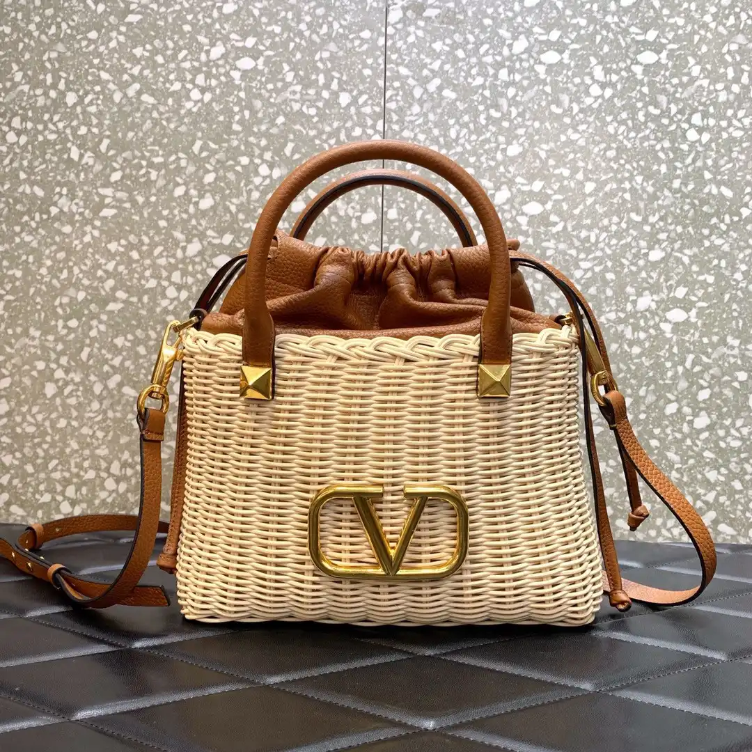 VALENTINO VLOGO SIGNATURE WICKER BUCKET BAG