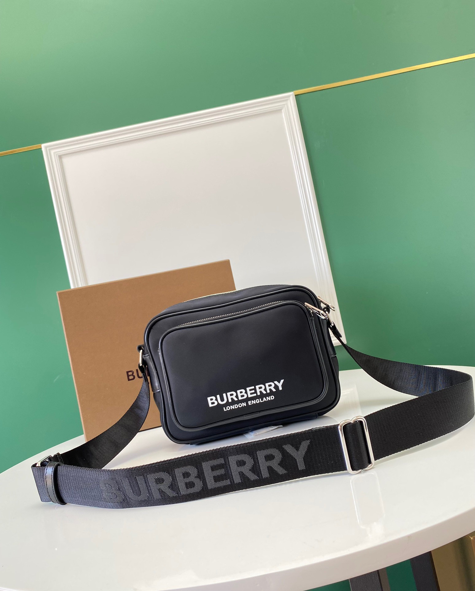 HOT SALE BURBERRY Logo Print Nylon Crossbody Bag