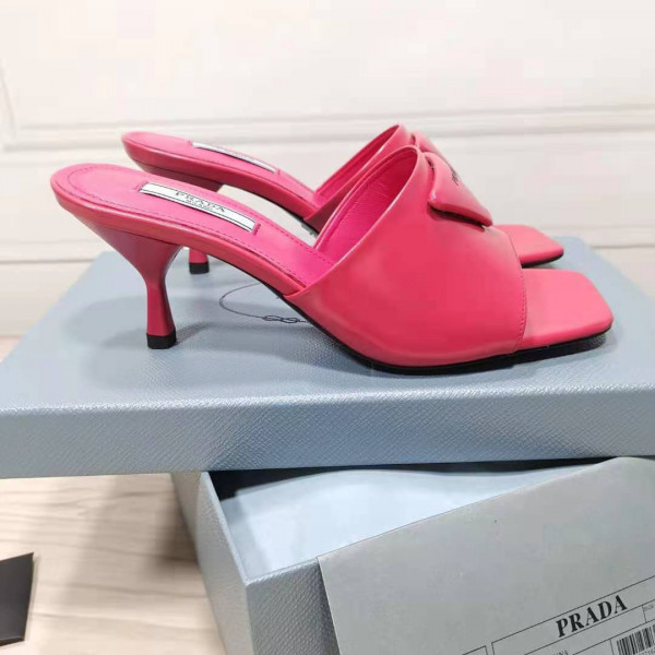 HOT SALE PRADA Brushed leather mid-heeled slides