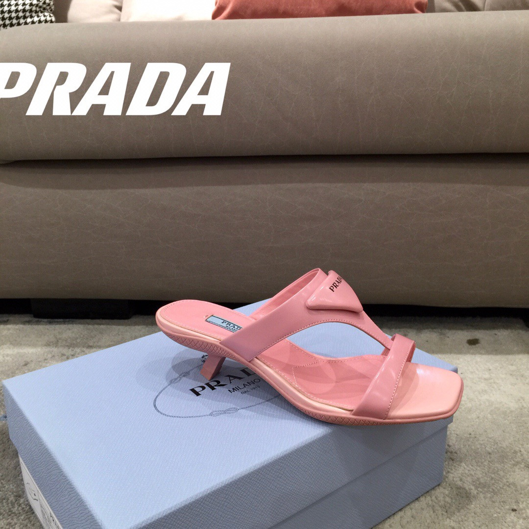 HOT SALE PRADA Brushed leather high-heeled thong sandals