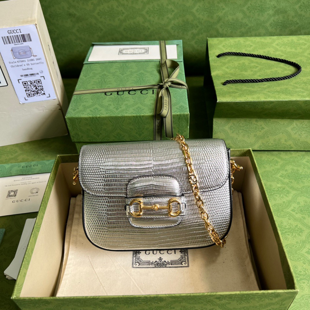 HOT SALE Gucci Horsebit 1955 lizard mini bag