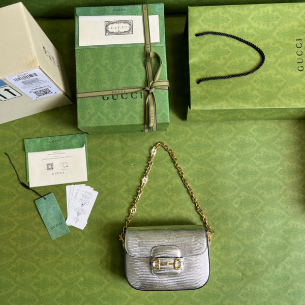 HOT SALE Gucci Horsebit 1955 lizard mini bag