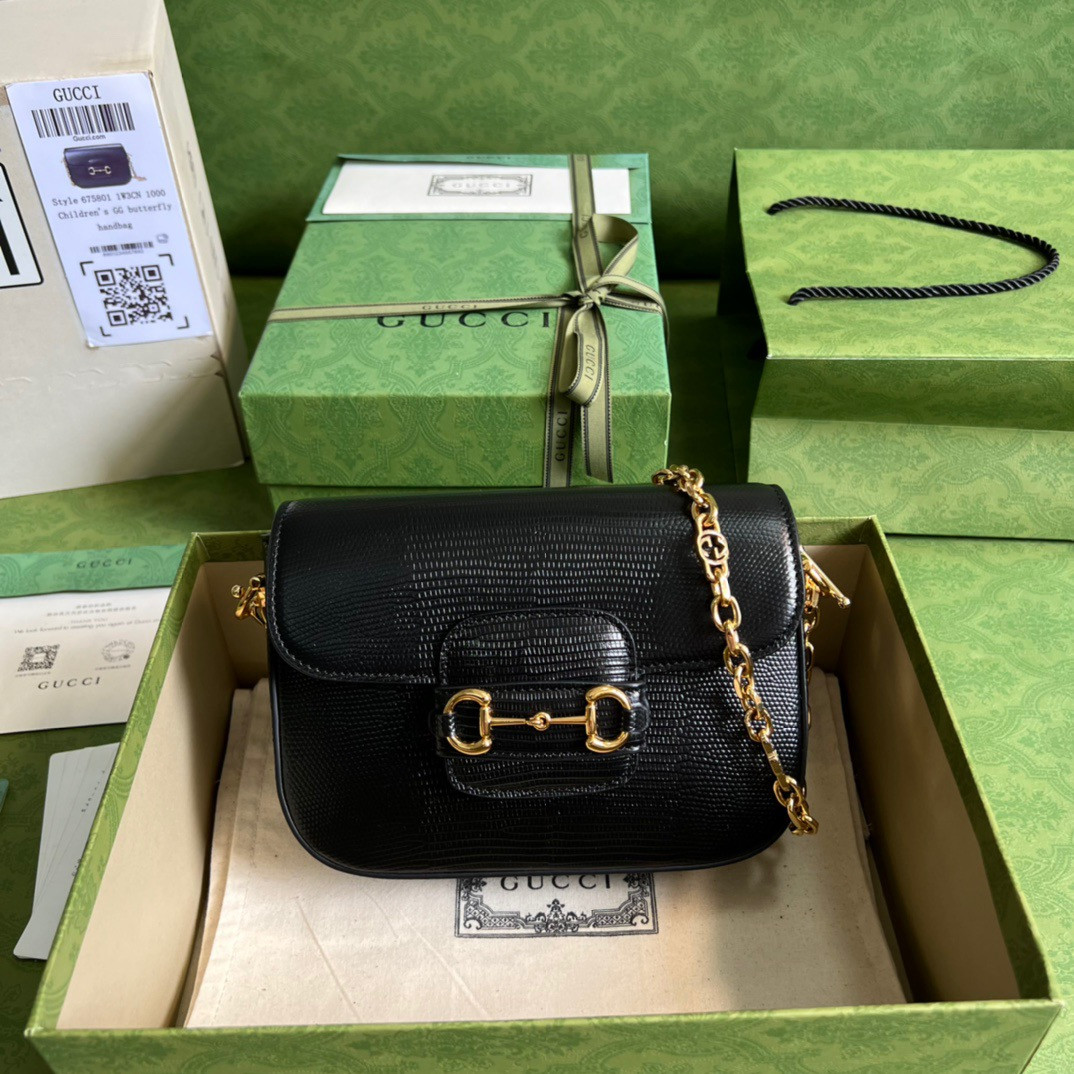 HOT SALE Gucci Horsebit 1955 lizard mini bag