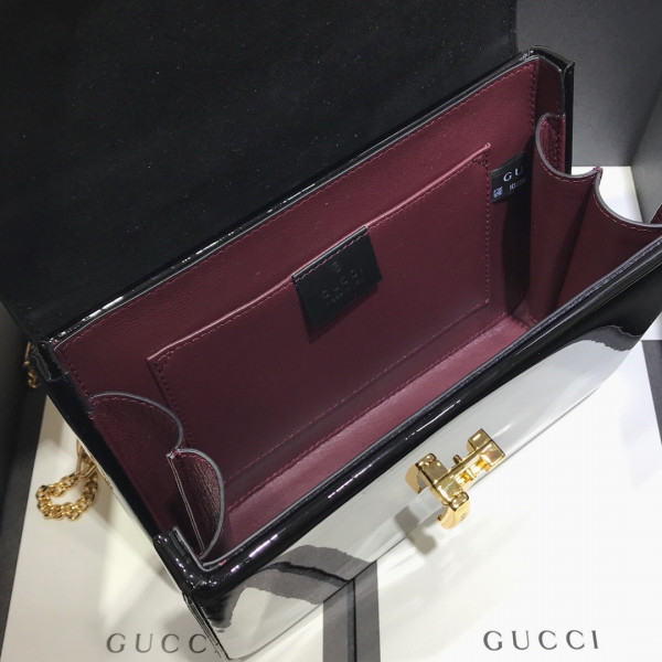 HOT SALE GUCCI Sylvie 1969 patent leather mini top handle bag