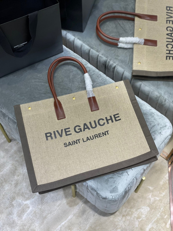 HOT SALE YSL RIVE GAUCHE TOTE BAG IN LINEN AND LEATHER