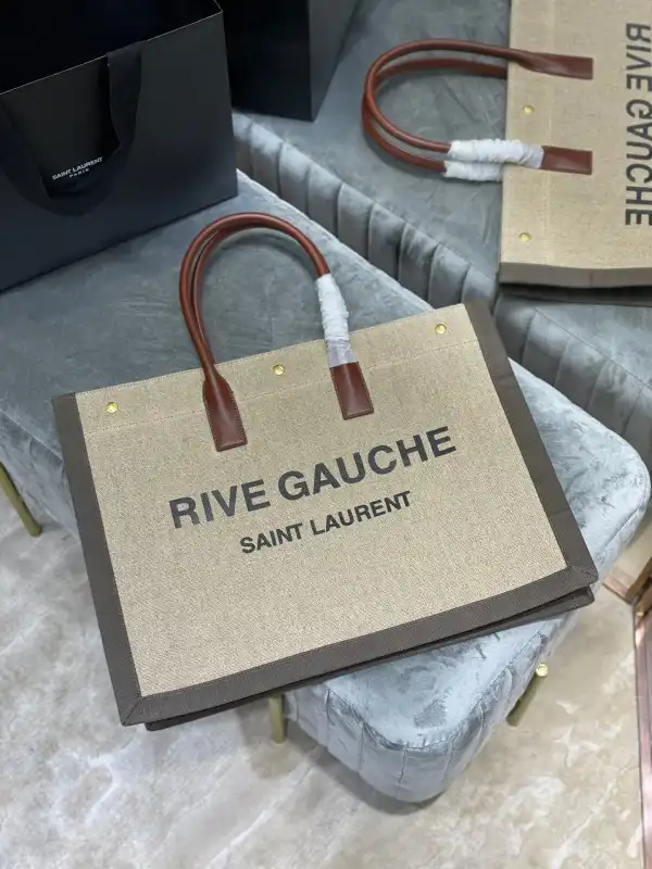 First Bag Ru YSL RIVE GAUCHE TOTE BAG IN LINEN AND LEATHER