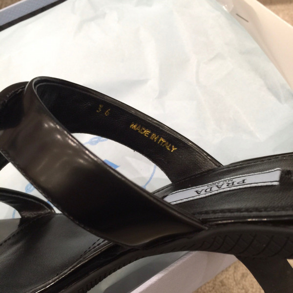 HOT SALE PRADA Brushed leather high-heeled thong sandals