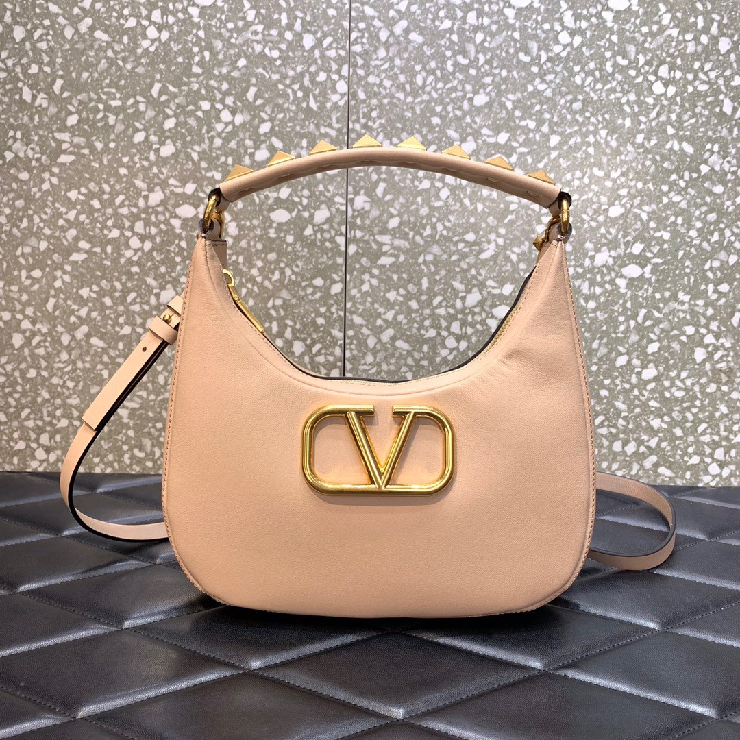 HOT SALE VALENTINO STUD SIGN CALFSKIN HOBO BAG