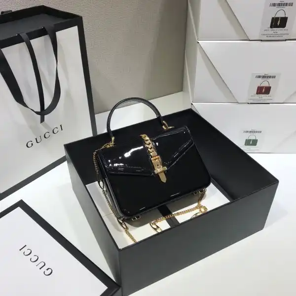 GUCCI Sylvie 1969 patent leather mini top handle bag