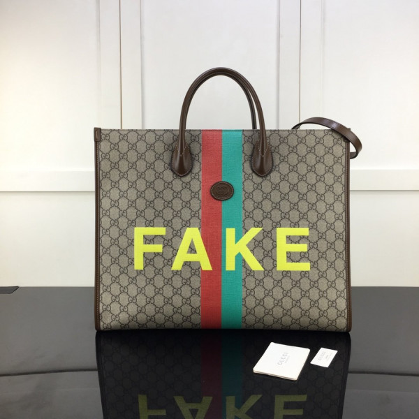 HOT SALE GUCCI 'Fake Not' print large tote bag