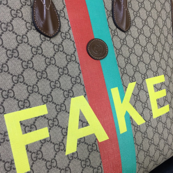 HOT SALE GUCCI 'Fake Not' print large tote bag