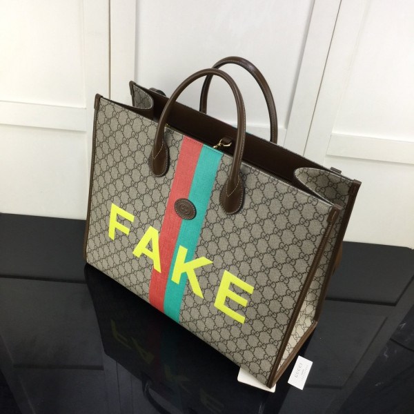 HOT SALE GUCCI 'Fake Not' print large tote bag