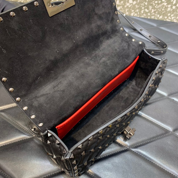 HOT SALE VALENTINO ROCKSTUD SPIKE SHOULDER BAG IN CRACKLE-EFFECT METALLIC