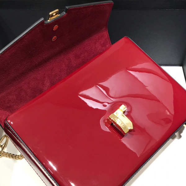 HOT SALE GUCCI Sylvie 1969 patent leather mini top handle bag