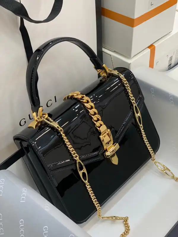 GUCCI Sylvie 1969 PATENT LEATHER MINI TOP HANDLE BAG