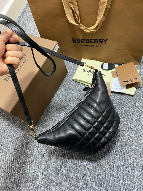 HOT SALE BURBERRY Small Quilted Lambskin Crescent Lola Bag