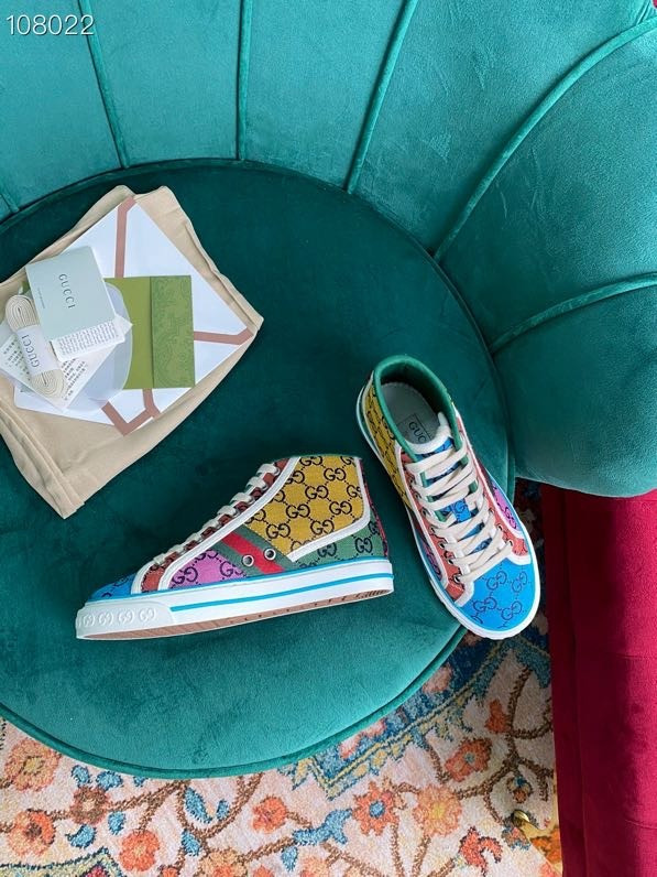 HOT SALE GUCCI Tennis 1977 GG Multicolor high-top