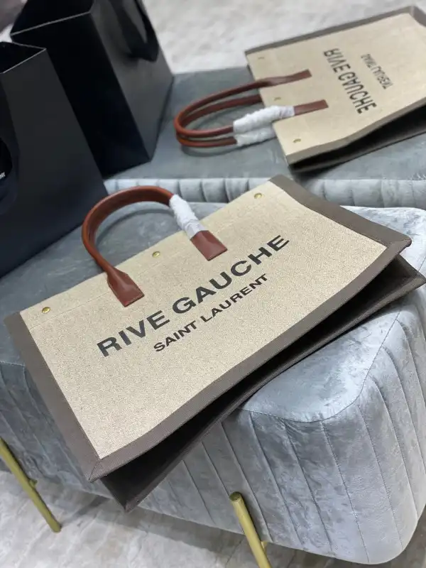 First bag ru YSL RIVE GAUCHE TOTE BAG IN LINEN AND LEATHER