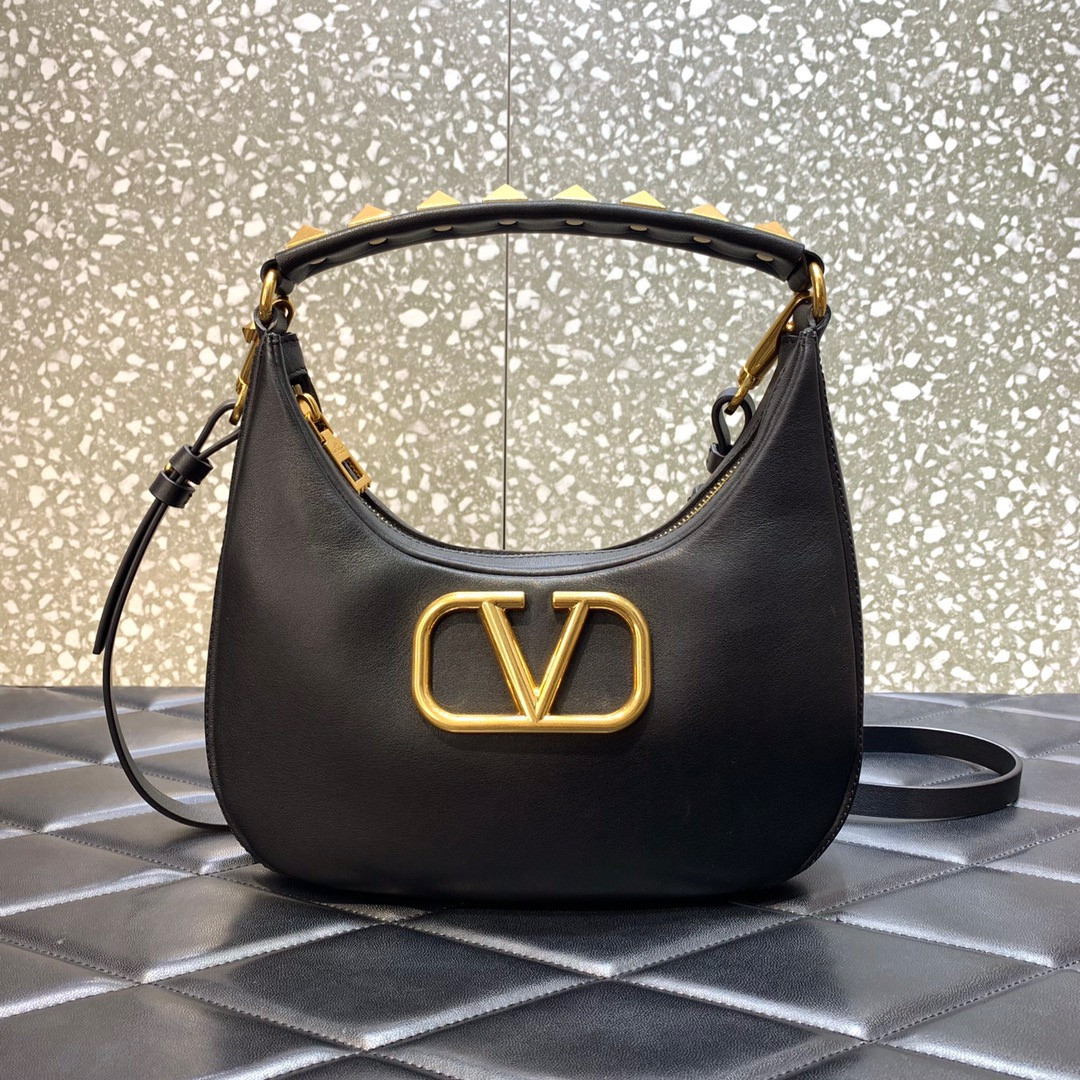 HOT SALE VALENTINO STUD SIGN CALFSKIN HOBO BAG