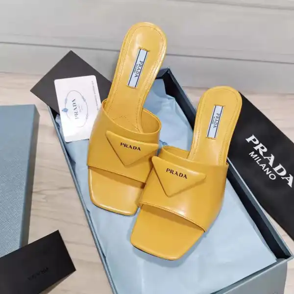 PRADA Brushed leather mid-heeled slides