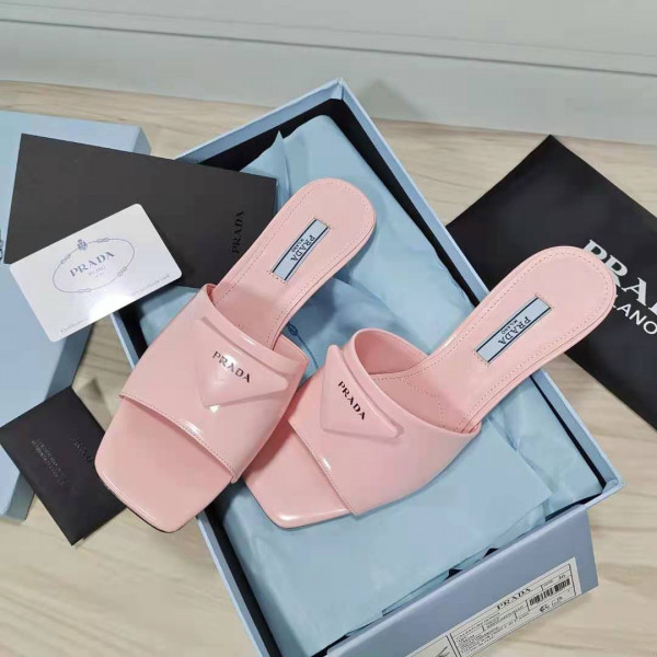 [FREE SHIPPING] PRADA Brushed leather mid-heeled slides