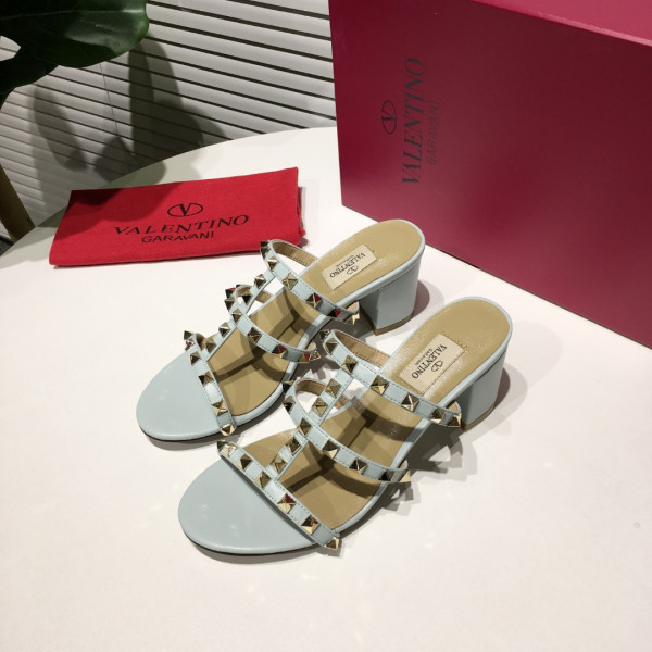 VALENTINO ROCKSTUD CALFSKIN LEATHER SLIDE SANDAL