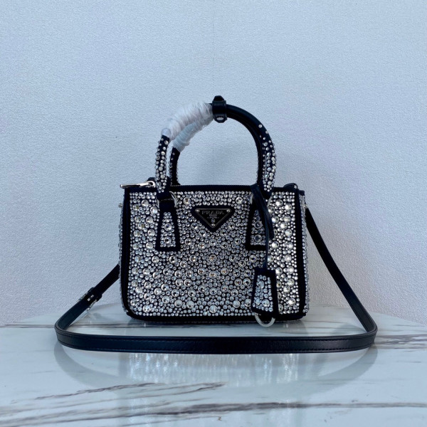 HOT SALE PRADA Galleria satin mini-bag with crystals