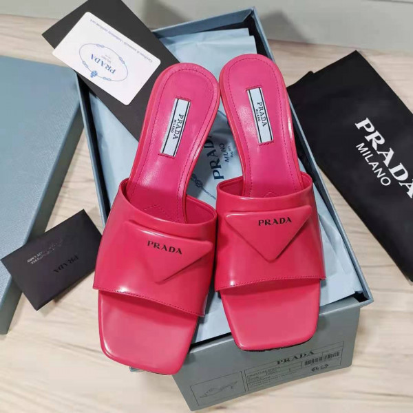 HOT SALE PRADA Brushed leather mid-heeled slides