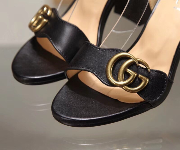 HOT SALE GUCCI Leather mid-heel sandal