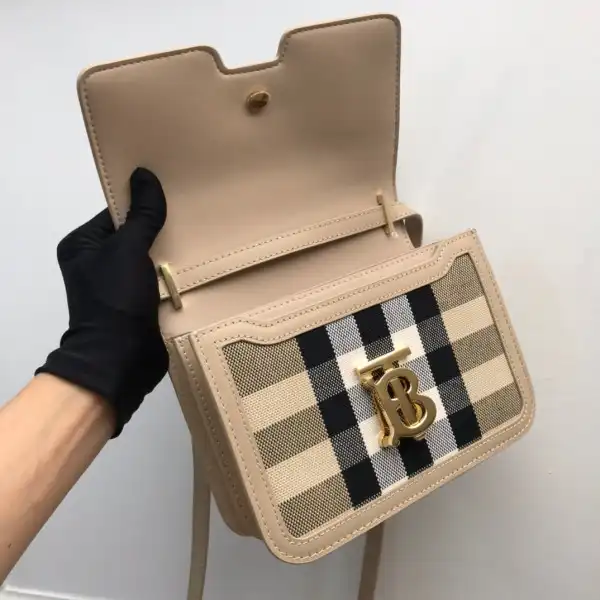 BURBERRY Medium Check Canvas and Leather TB Bag